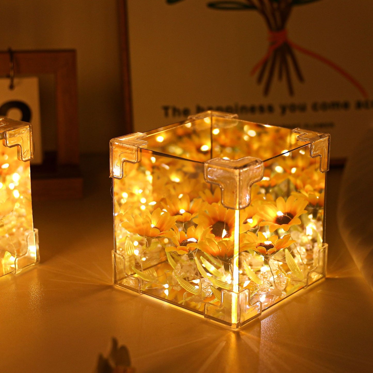 Cube Rubik's Cube Sunflower DIY Handmade Light Acrylic Lens Flower Sea Mirror Night Light Valentine's Day Gift