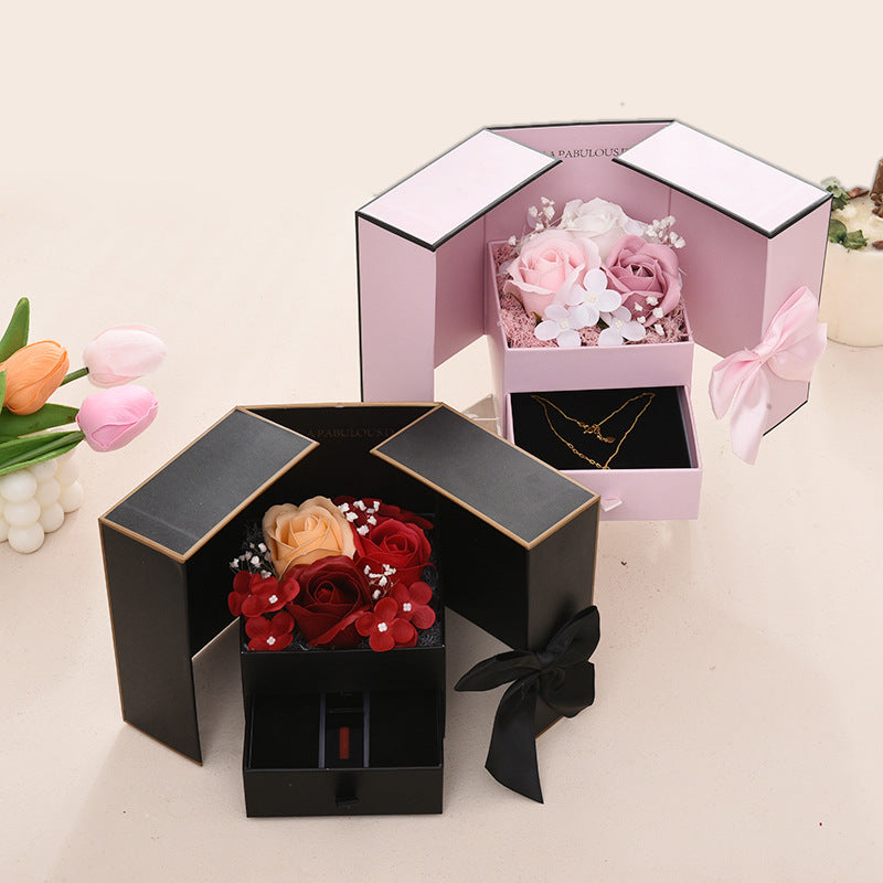 520 Double Door Rose Necklace Lipstick Packaging Box Bow Double Drawer Valentine's Day Gift Box