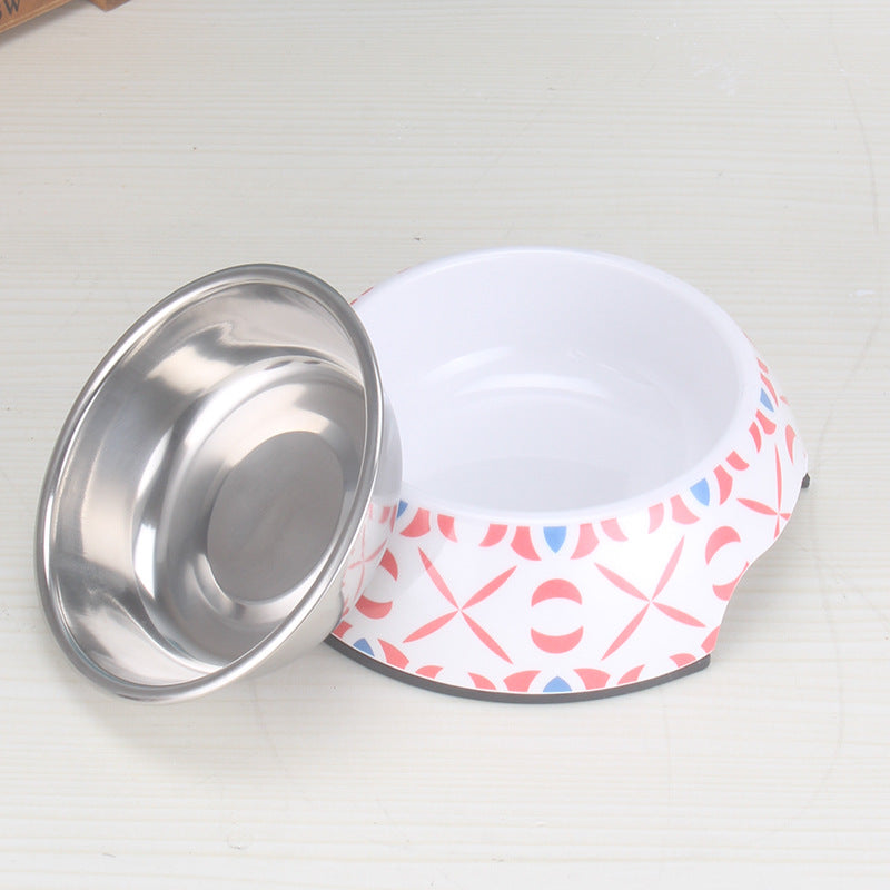 Melamine Pet Feeding Bowl Dog Bowl Dog Bowl Anti-knock Pattern Stainless Steel Cat Bowl Water Basin Big Dog Eating Bowl