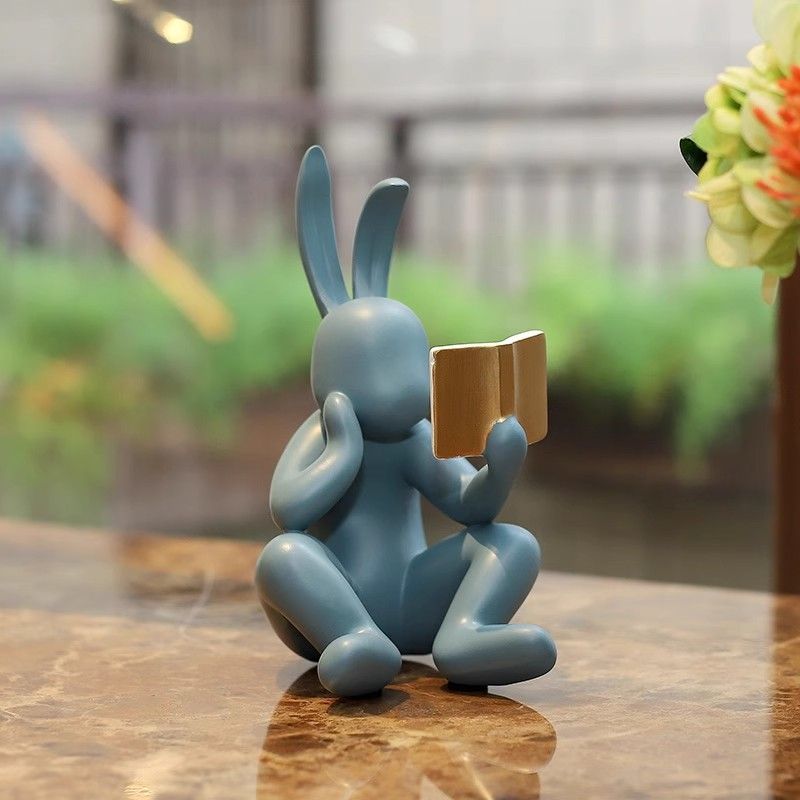 Modern Art Reading Rabbit Ornaments Light Luxury Minimalist Living Room Entrance Study Display Cabinet Creative Children's Room Decoration