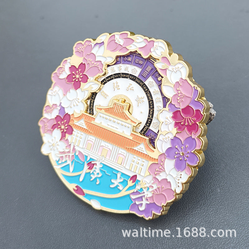 New Wuhan University Rotary Refrigerator Stickers Cherry Blossom Paint Metal Gift Magnetic Refrigerator Stickers Crafts