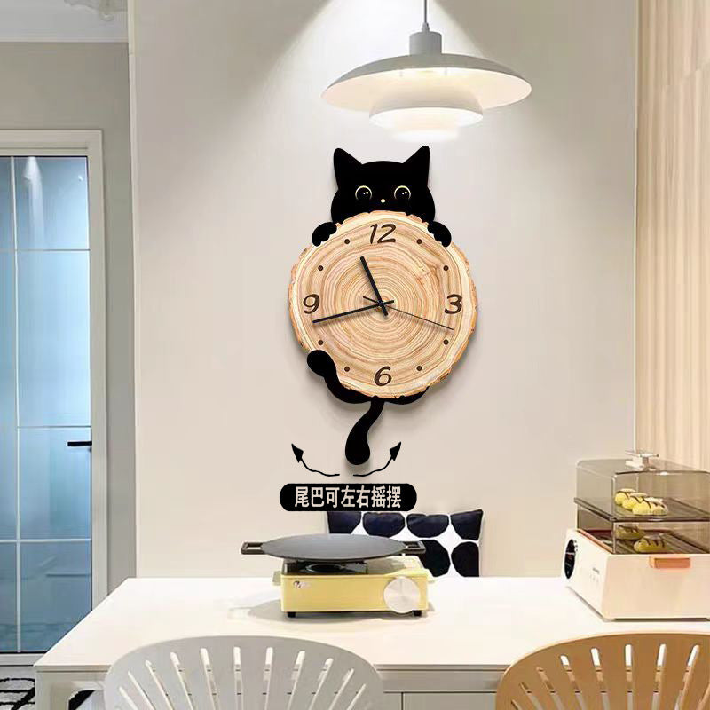 2024 New Cat Wall Clock Living Room Clock Wall Creative Mute Bedroom Dining Room Feeling Clock Decorative Painting