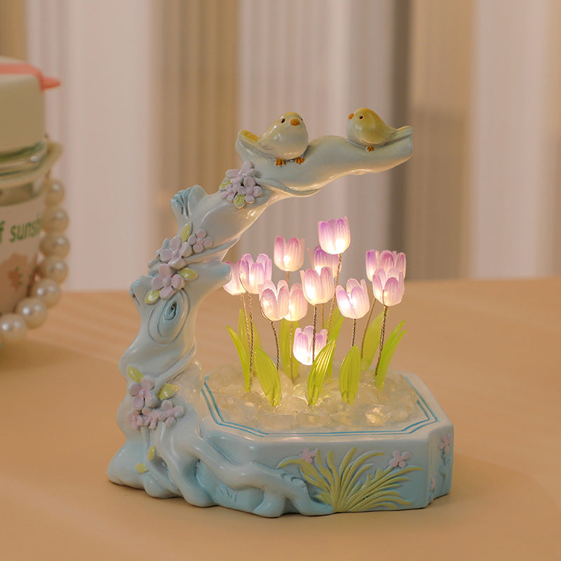 New Year's Day Flower And Bird Tulip Nightlight Diy Material Bag Birthday Gift For Girls Girlfriends Niche Feeling