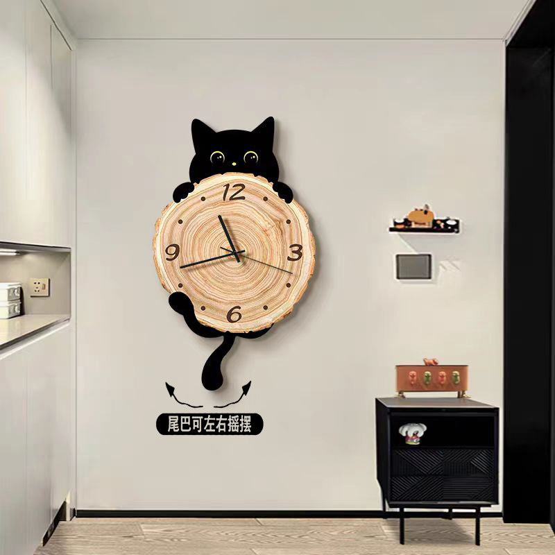 2024 New Cat Wall Clock Living Room Clock Wall Creative Mute Bedroom Dining Room Feeling Clock Decorative Painting