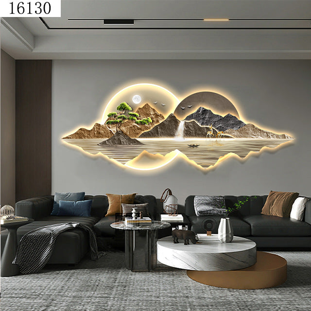 Living Room Decorative Painting LED Light Sofa Background Wall Hanging Painting Advanced Sense Landscape Murals