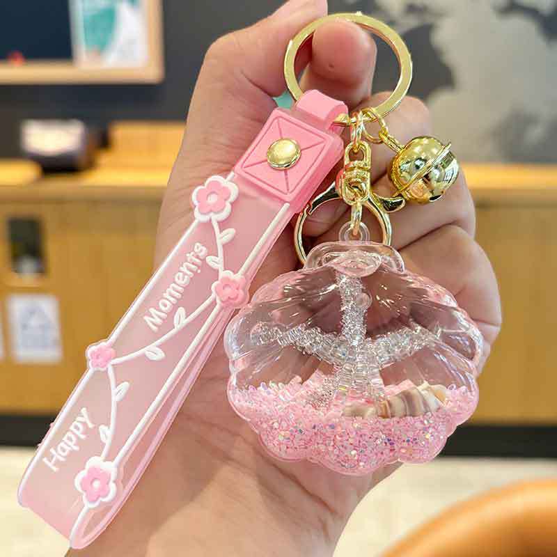 Oil-in Quicksand Scallop Key Chain Drift Bottle Pendant Doll Claw Machine Small Gift Car Key Pendant Women's Exquisite