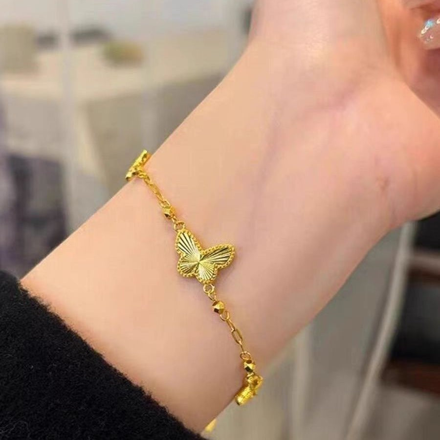 Gold Laser Butterfly Bracelet Women's New Style Ancient Style Fashion Exquisite Bracelet Advanced Sense Simple Bracelet For Girlfriends Gift
