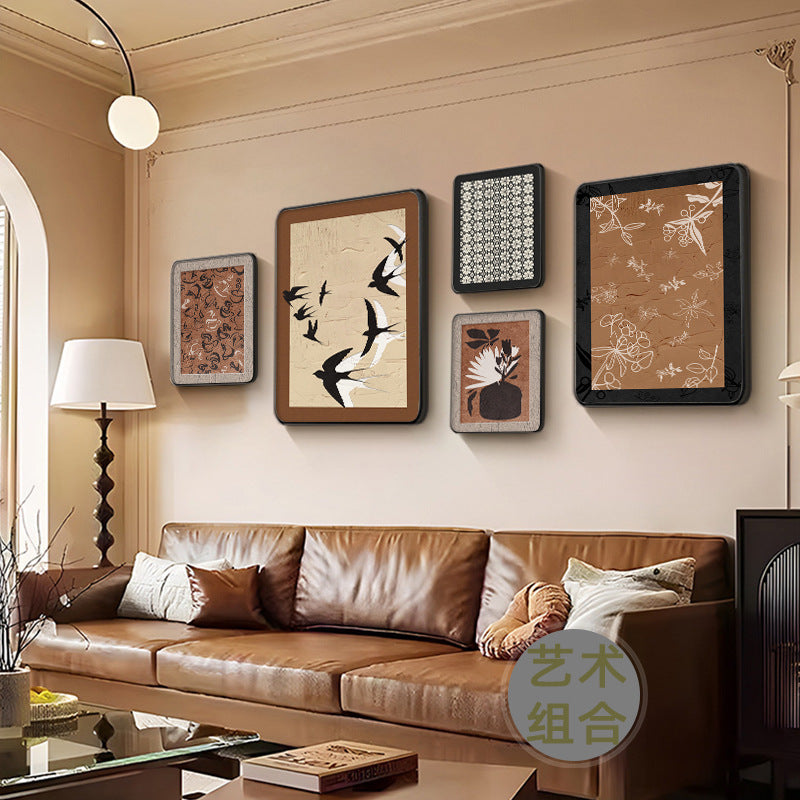 Medieval Style Living Room Decorative Painting Retro French Sofa Background Wall Mural Art Combination High-end Crystal Porcelain Hanging Painting