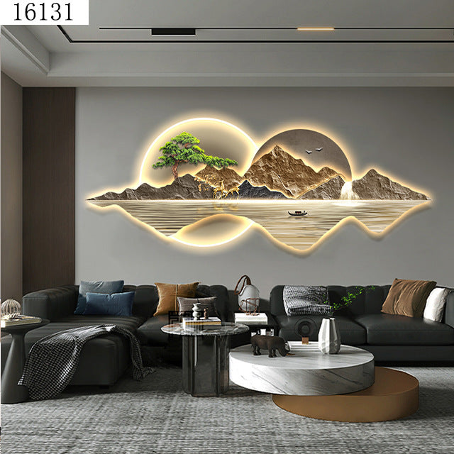 Living Room Decorative Painting LED Light Sofa Background Wall Hanging Painting Advanced Sense Landscape Murals