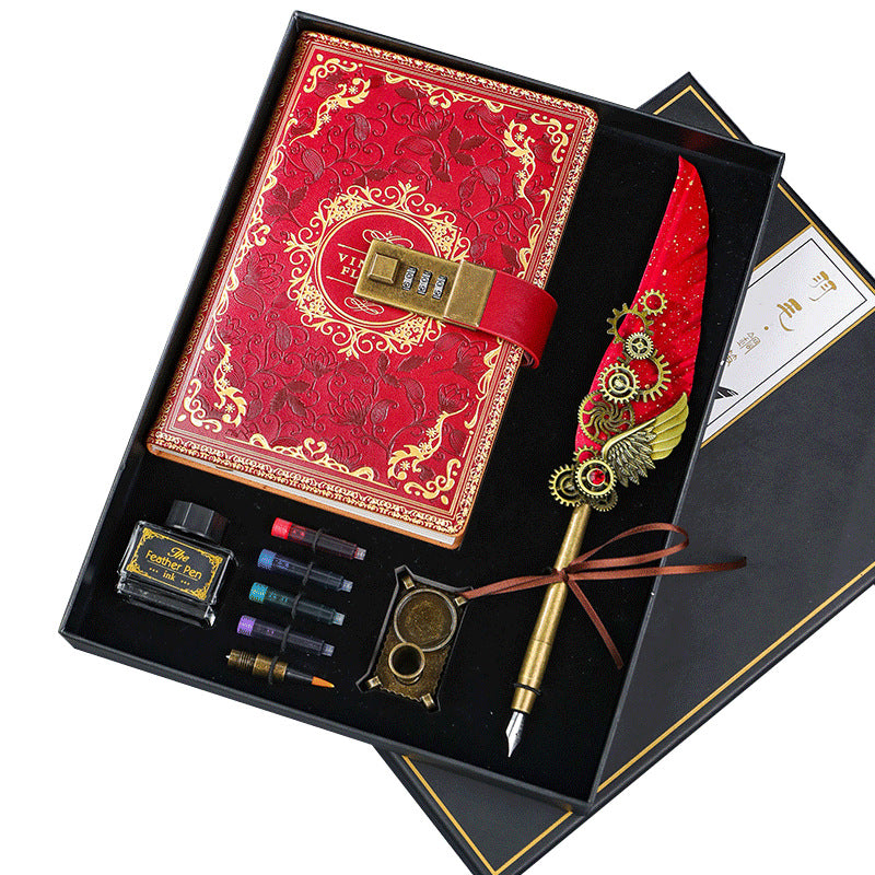 European-style Classic Notebook Gold-sprinkling Feather Dipping Pen Classic Elegant Business Gift High Quality Gift Box Suit