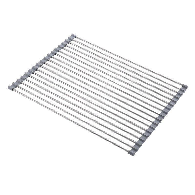 Kitchen Sink Foldable Drain Rack Stainless Steel Fruit And Vegetable Dishes Drain Basket Rolling Curtain Silicone Sink Drain Slices