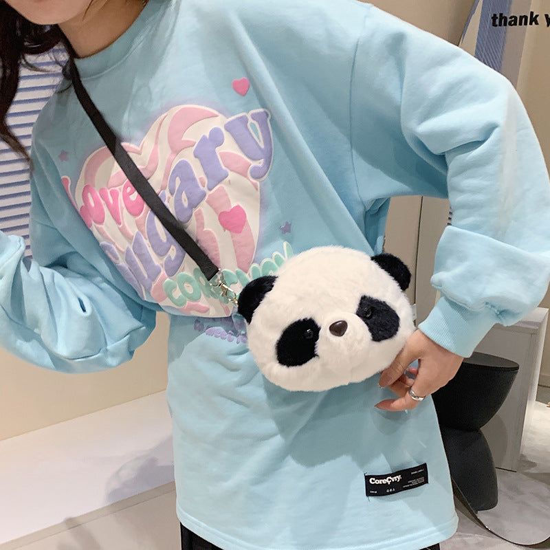 Cute Plush Toy Panda School Bag Doll Doll Crossbody Backpack Children's School Bag Cross Border Plush Bear Gift