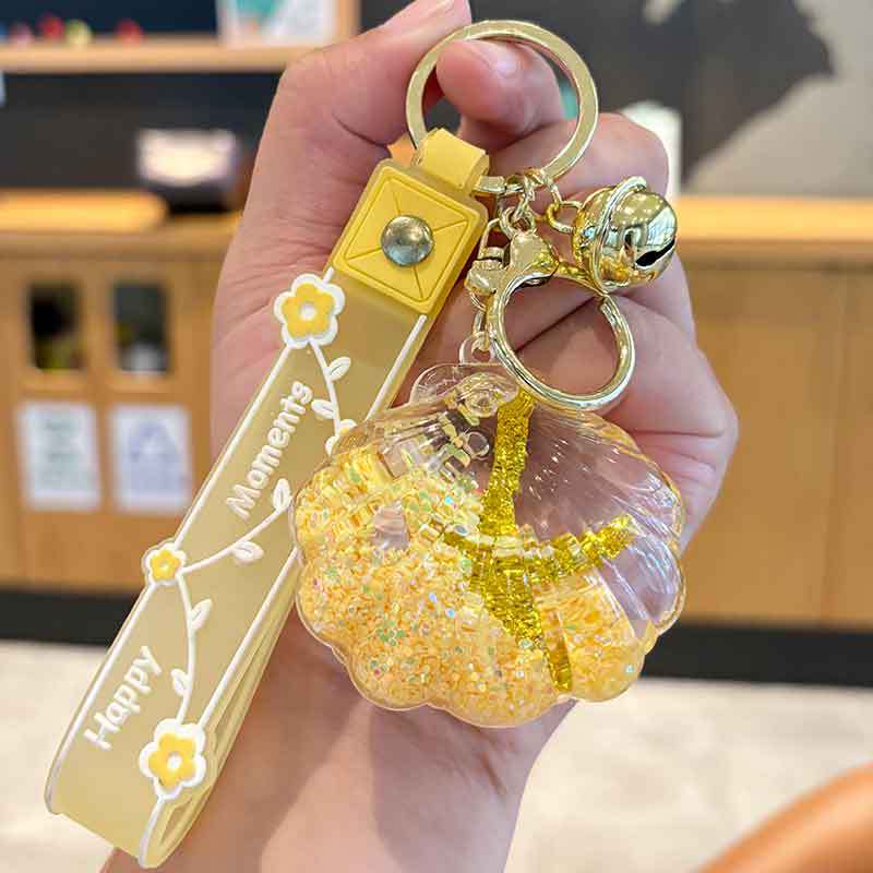 Oil-in Quicksand Scallop Key Chain Drift Bottle Pendant Doll Claw Machine Small Gift Car Key Pendant Women's Exquisite