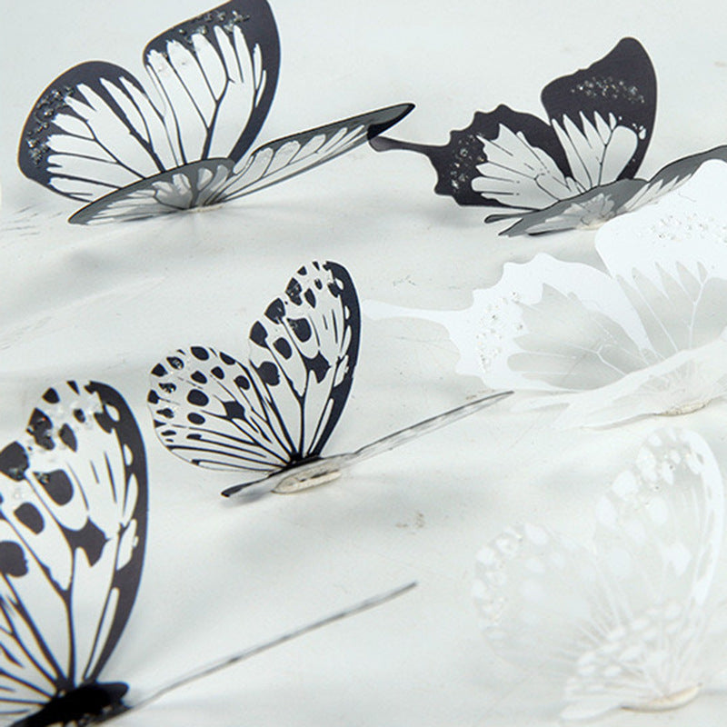 18 Black And White Color Glitter Three-dimensional Butterfly Wall Stickers Living Room Bedroom Wall Decoration Stickers Wall Layout Creative