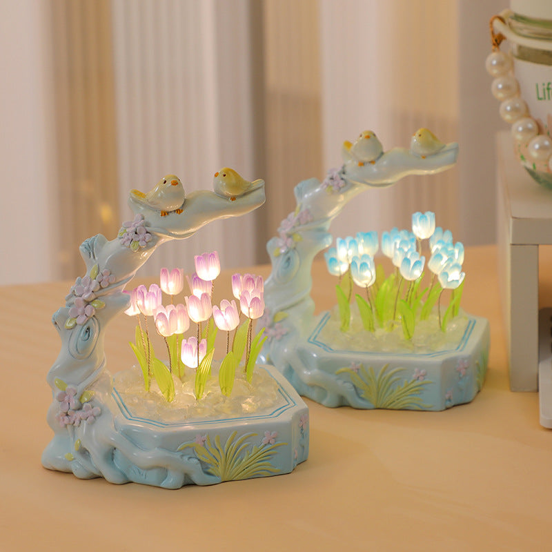 New Year's Day Flower And Bird Tulip Nightlight Diy Material Bag Birthday Gift For Girls Girlfriends Niche Feeling