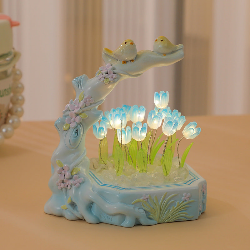 New Year's Day Flower And Bird Tulip Nightlight Diy Material Bag Birthday Gift For Girls Girlfriends Niche Feeling