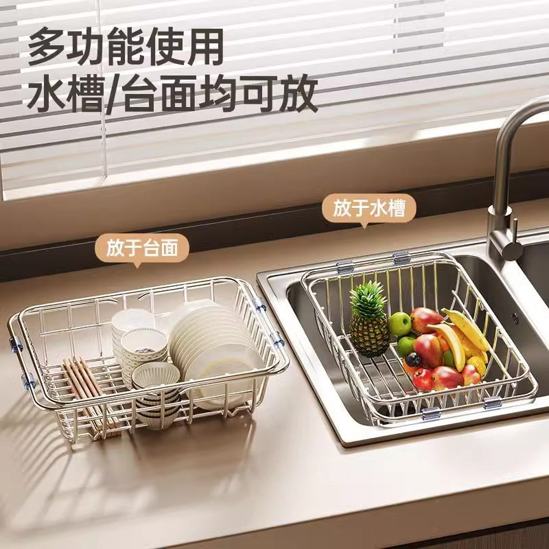 Factory Supply Stainless Steel Sink Drain Basket Sink Drain Bowl Rack Telescopic Kitchen Storage Rack Dishes And Dish Dishes