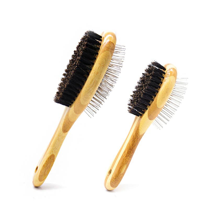 Dog Comb Brush Wholesale Size Bamboo Double-sided Pig Mane Steel Needle Pet Comb Cleaning Massage To Float Hair