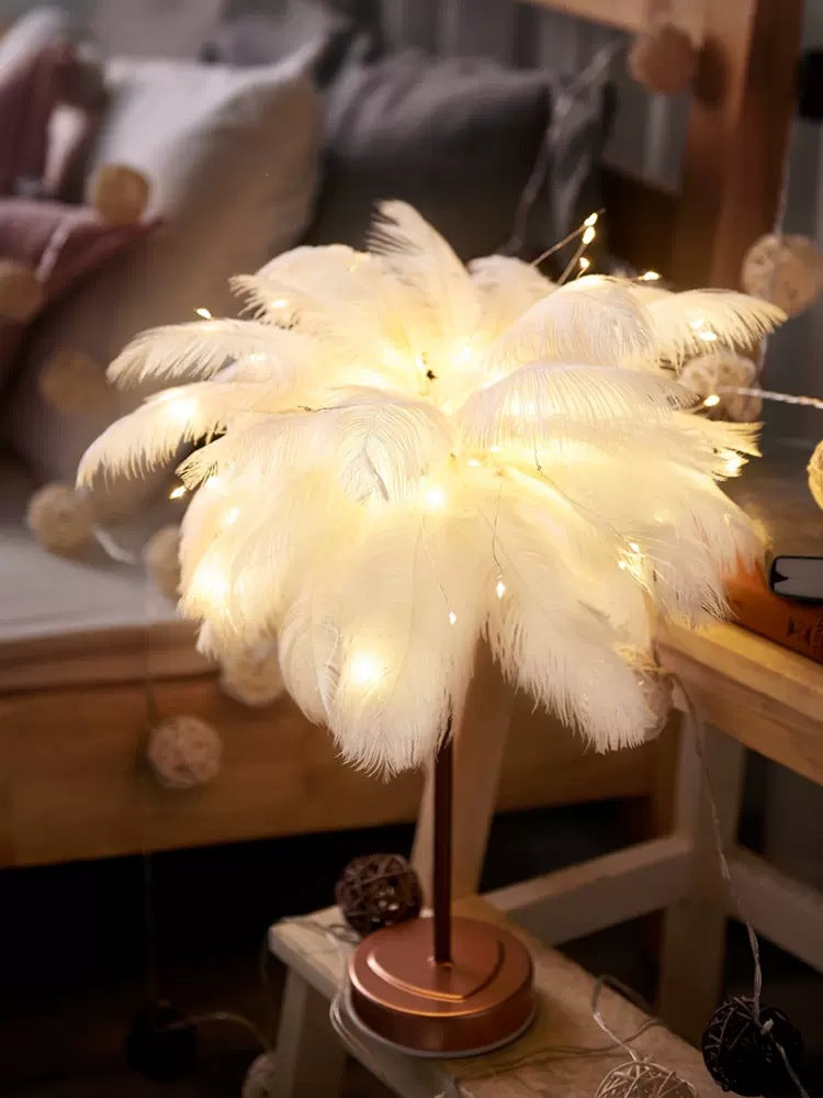 Feather Table Lamp Bedroom Ins Girl Bedside Lamp Creative Simple Modern Night Light Wedding Room Warm Decorative Lamp