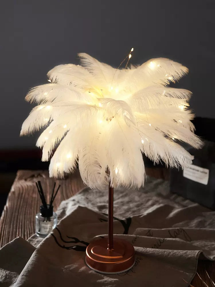 Feather Table Lamp Bedroom Ins Girl Bedside Lamp Creative Simple Modern Night Light Wedding Room Warm Decorative Lamp
