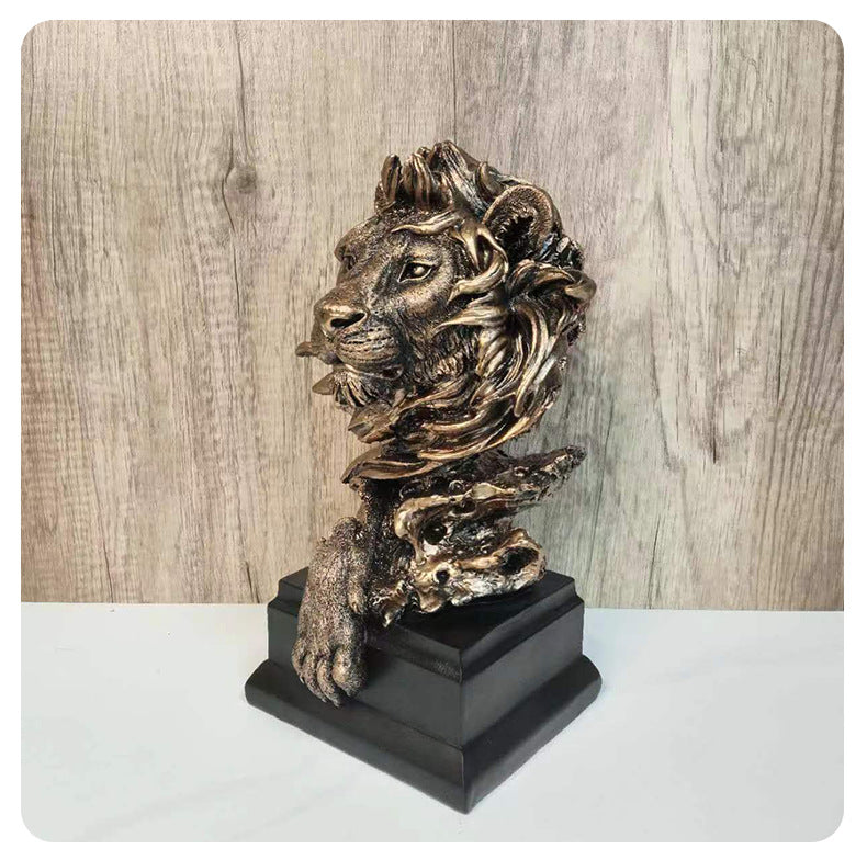 Retro American Style Lion Head Portrait Resin Crafts Decoration Hallway Office Wine Cabinet Soft Decoration