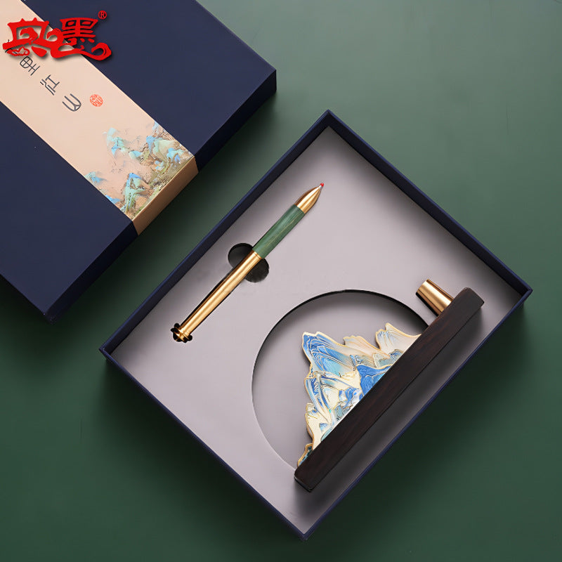 Qianli Jiangshan Sandalwood Pen Holder Sign Pen Office Business Gifts Suit Enterprises Accompanied By Gift Printing Logo To Customers