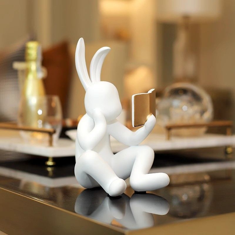 Modern Art Reading Rabbit Ornaments Light Luxury Minimalist Living Room Entrance Study Display Cabinet Creative Children's Room Decoration