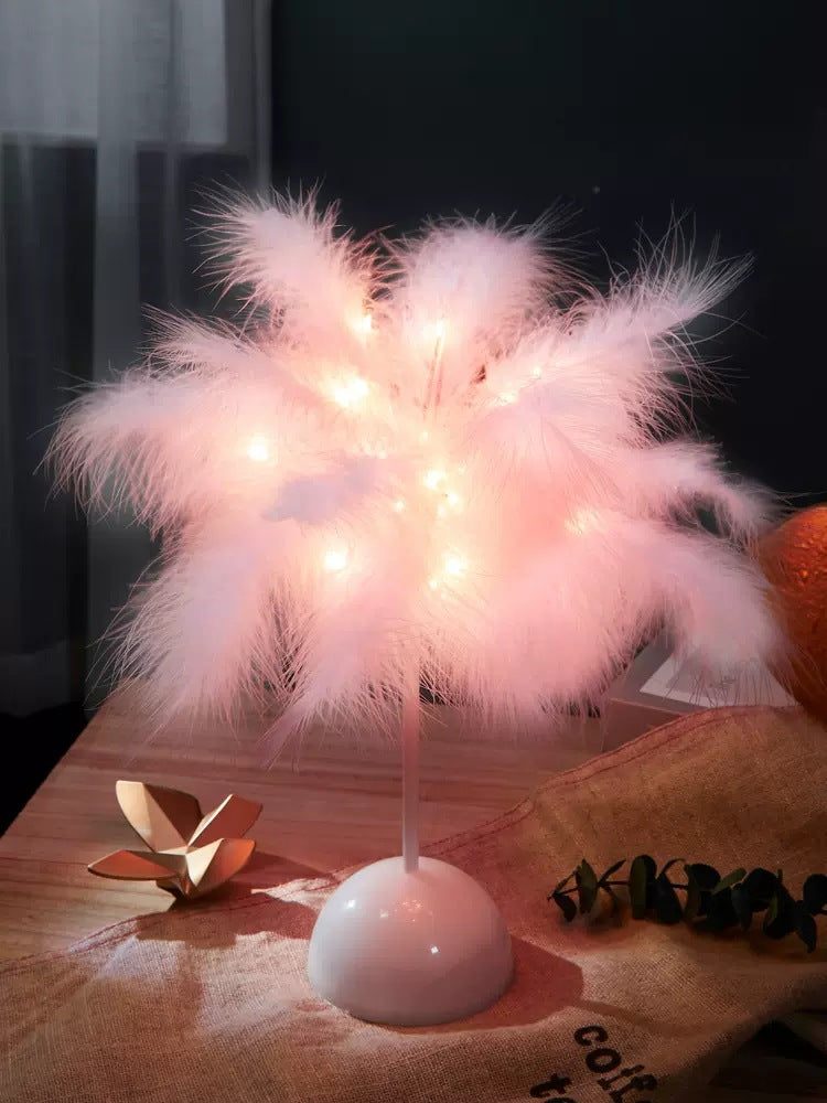 Feather Table Lamp Bedroom Ins Girl Bedside Lamp Creative Simple Modern Night Light Wedding Room Warm Decorative Lamp