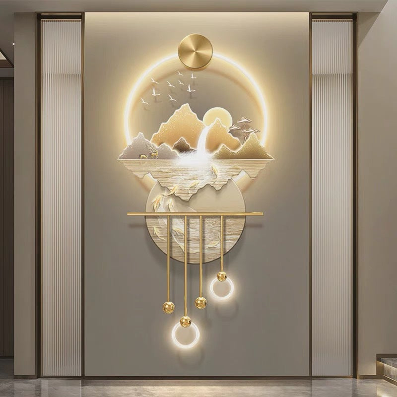 Fu Lu Yu Hallway Decorative Painting New Chinese Style Hanging Painting At The End Of The Corridor High-grade Sense Three-dimensional Light Luxury Light-emitting Wall Lamp Painting