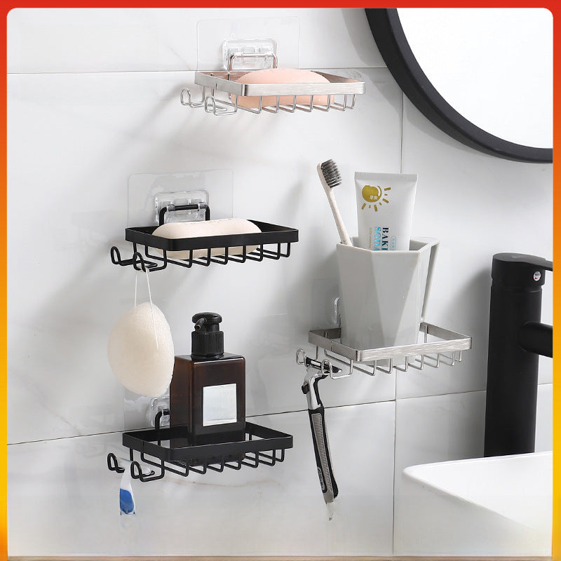 304 Flat Steel Soap Rack Bathroom Stainless Steel Double-Layer Non-Punch Wall-Mounted Soap Box Drain Storage Rack