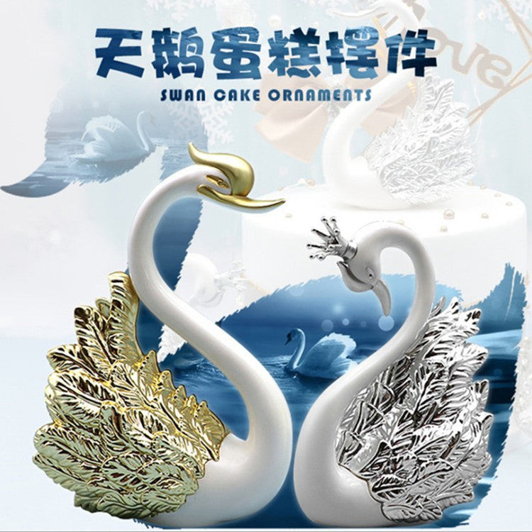 Internet Celebrity Style Crown Swan Cake Decoration Ornament Dessert Table Wedding Birthday Celebration Arrangement Photo Prop