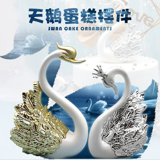 Internet Celebrity Style Crown Swan Cake Decoration Ornament Dessert Table Wedding Birthday Celebration Arrangement Photo Prop