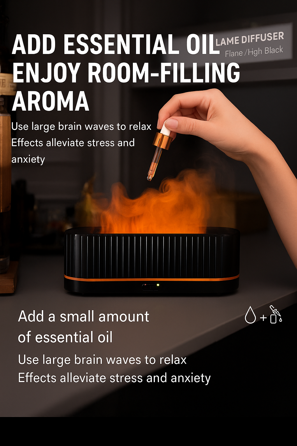 Flame Aromatherapy Machine Bedroom Desktop Atmosphere 3D Flame Projection Humidifier Desk Advanced Ornaments Diffuser