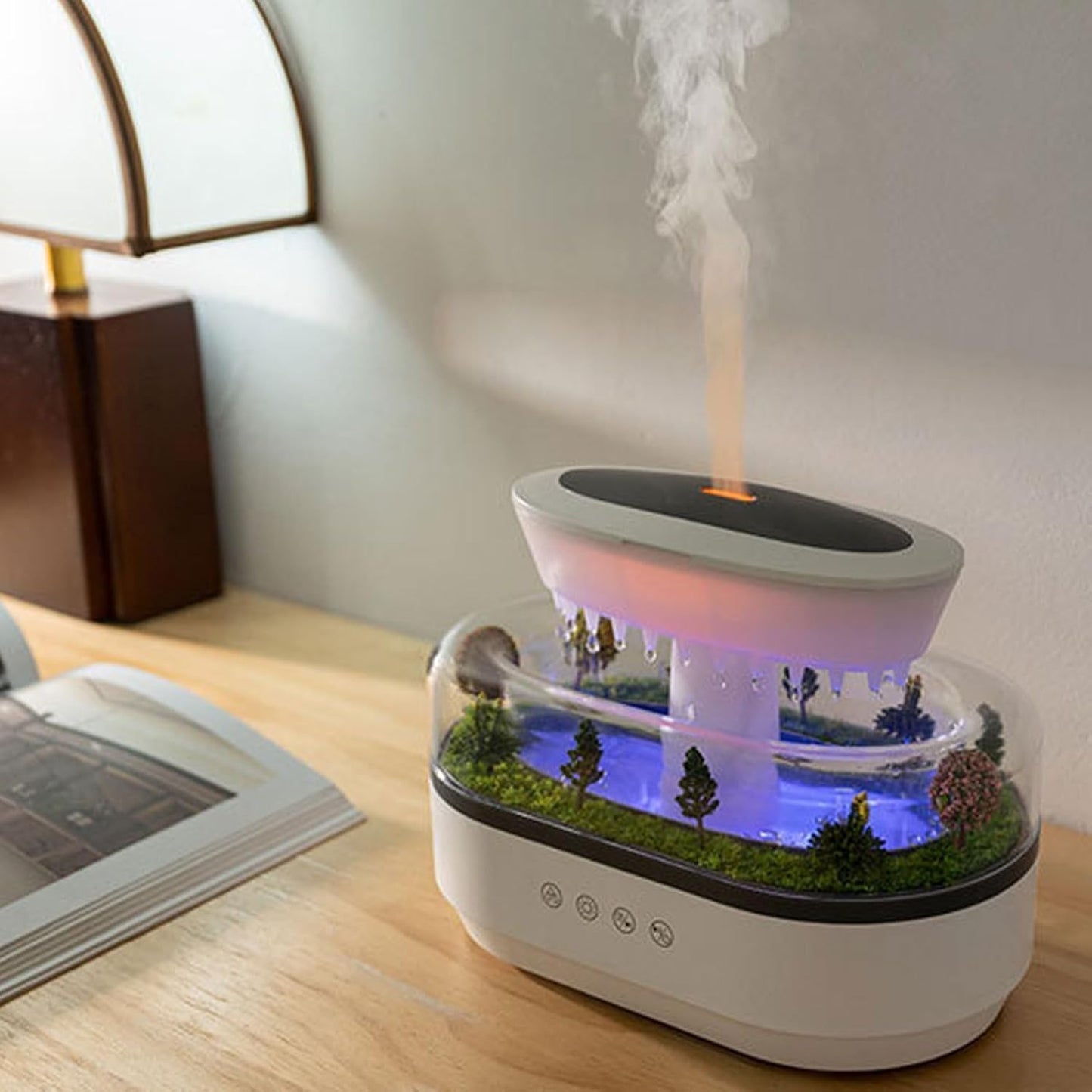 Cross-border Micro-landscape White Noise Humidification Aromatherapy Machine Ultrasonic Lights Raindrops Bedroom Essential Oil Fragrance Humidifier