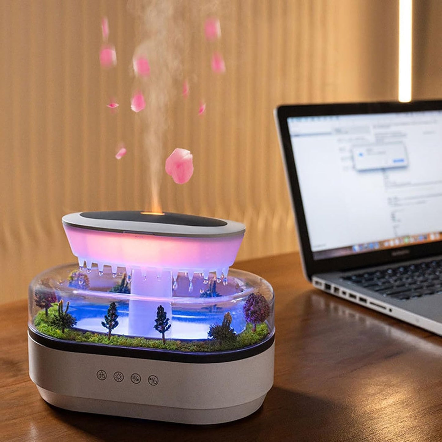 Cross-border Micro-landscape White Noise Humidification Aromatherapy Machine Ultrasonic Lights Raindrops Bedroom Essential Oil Fragrance Humidifier