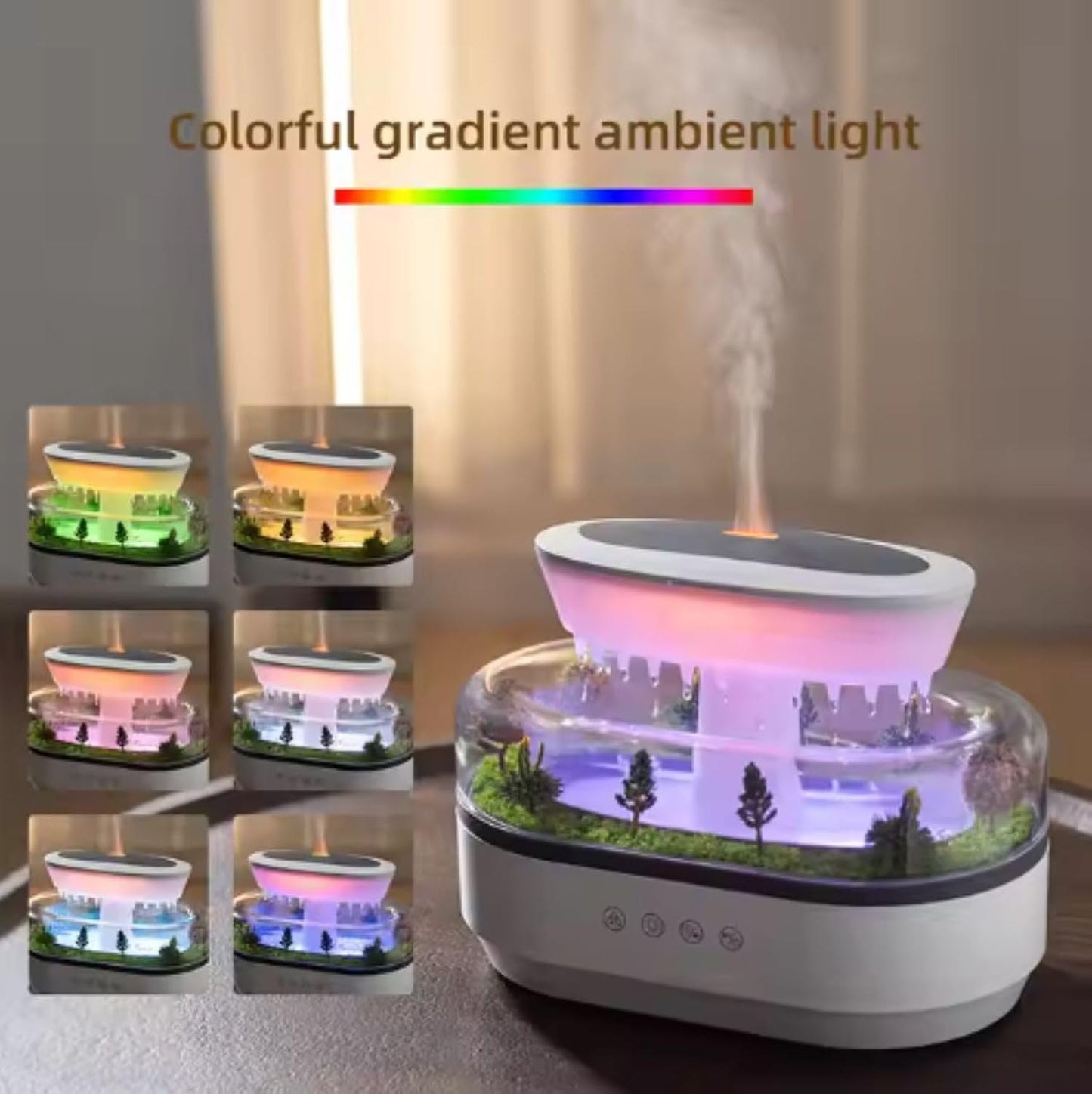 Cross-border Micro-landscape White Noise Humidification Aromatherapy Machine Ultrasonic Lights Raindrops Bedroom Essential Oil Fragrance Humidifier