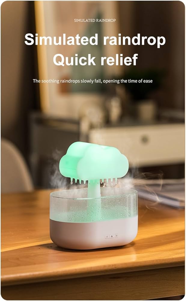 New Product Raindrop Aroma Diffuser USB Colorful Mushroom Cloud Simulation Rain Home Desktop Ultrasonic Atomization Humidifier