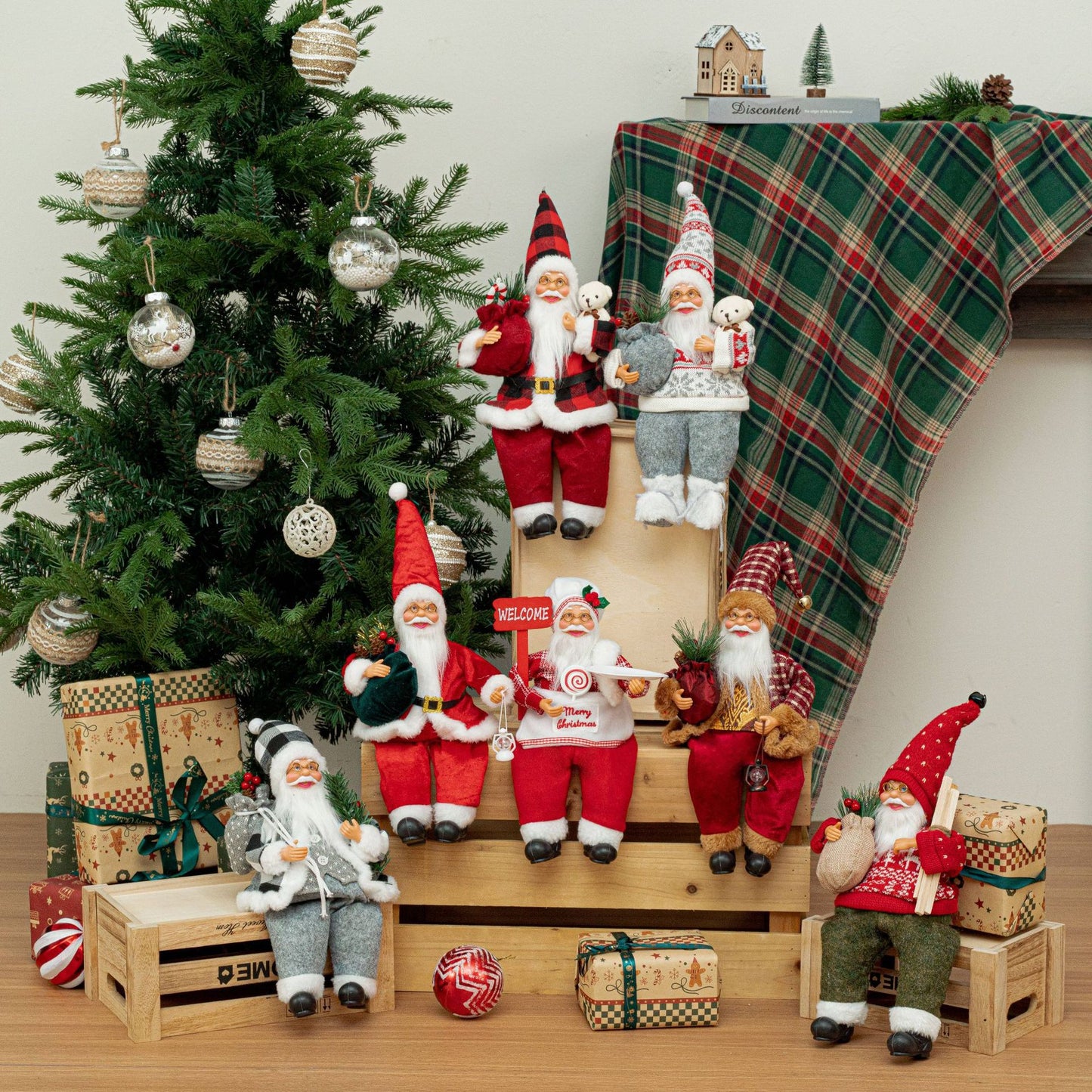 Cross-Border New Santa Claus 12inch Sitting Christmas Ornaments Christmas Doll Ornaments