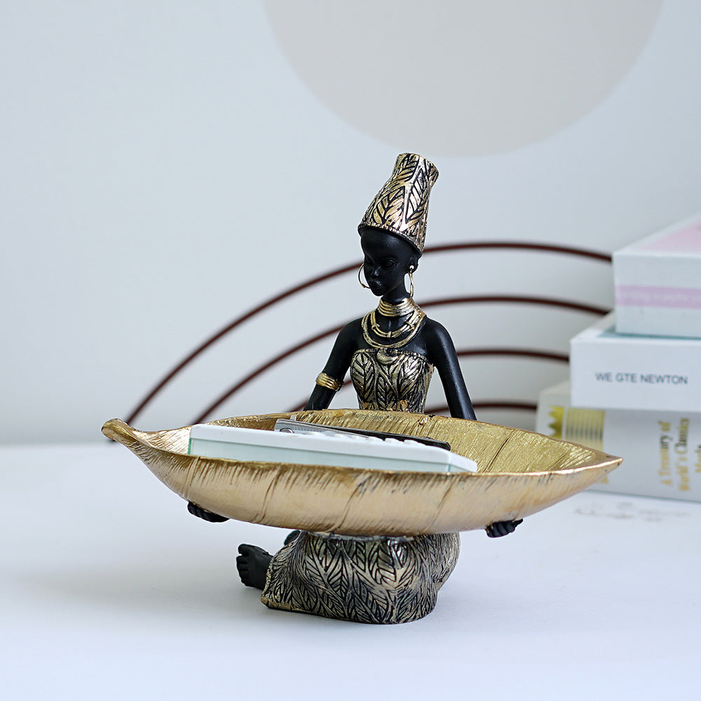 Cross-border African Black Women Fruit Plate Resin Household Fruit Plate Ornaments Thai Style Desktop Storage Decorations