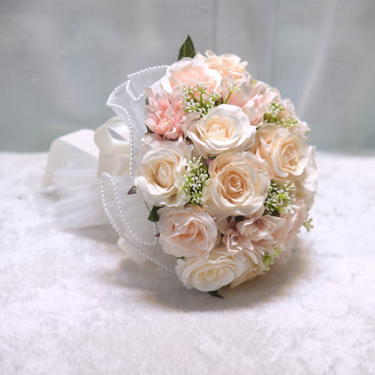 022 Outdoor Wedding Simulation Rose Hand Flower Cross-border Western Style Mori Style Hand-held Bouquet New Bridal Hand Flower