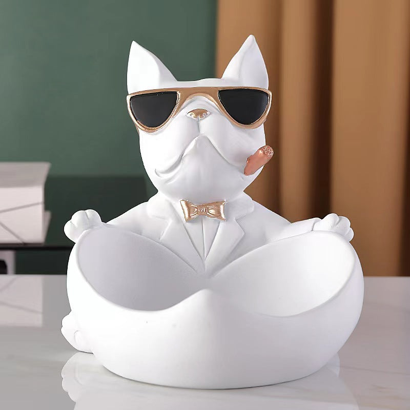 Wear Sunglasses Cool Dog Bulldog Tray Creative Ornaments Entrance Coffee Table Storage Decoration Wedding New House Gift