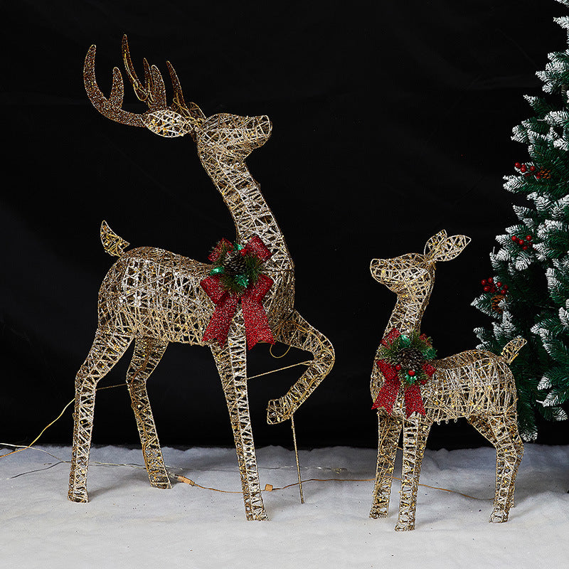 Christmas Luminous Deer Shopping Mall Decoration Outdoor Iron Deer With Light Lawn Yard Light Christmas Deer Pull Car Ornaments