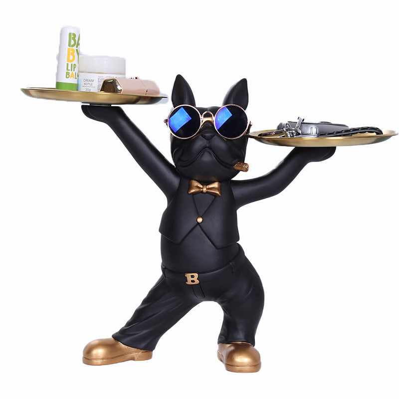 Entryway Decoration: Cool Bulldog Wearing Sunglasses On A Tray, Creative Coffee Table Storage Decoration, Wedding Creative Storage