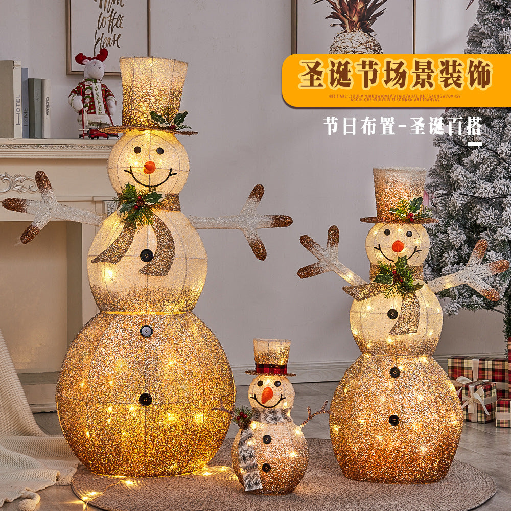 Christmas Family Of Three Luminous Deer Snowman Large Hotel Shopping Mall Scene Window Decoration Outdoor Set Props