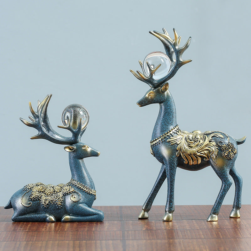 Creative New Chinese Style Sun Pattern Resin Crafts Living Room TV Cabinet Study Room Decoration Golden Deer Ornaments