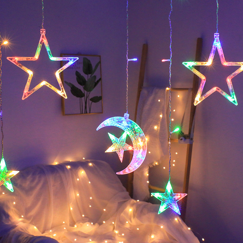 LED Star With Moon And Star Color Lamp Curtain Lamp Girl's Heart Bedroom Decoration Room Balcony Bay Window Layout