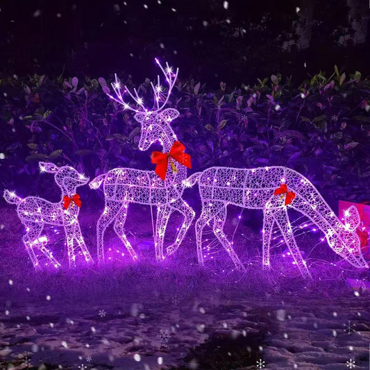 Cross-Border Christmas Deer Home Decoration 3-Piece Set, Glowing Female Deer And Fawn Christmas Ornaments, Light-Emitting Decorations, Christmas Decorations