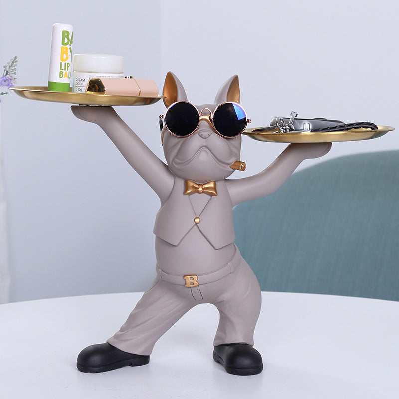 Entryway Decoration: Cool Bulldog Wearing Sunglasses On A Tray, Creative Coffee Table Storage Decoration, Wedding Creative Storage