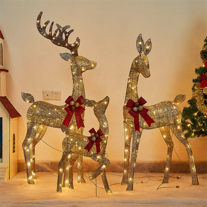 Cross-Border Christmas Luminous Deer Set Large Shopping Mall Hotel Decoration Iron Christmas Elk Decorative Ornaments