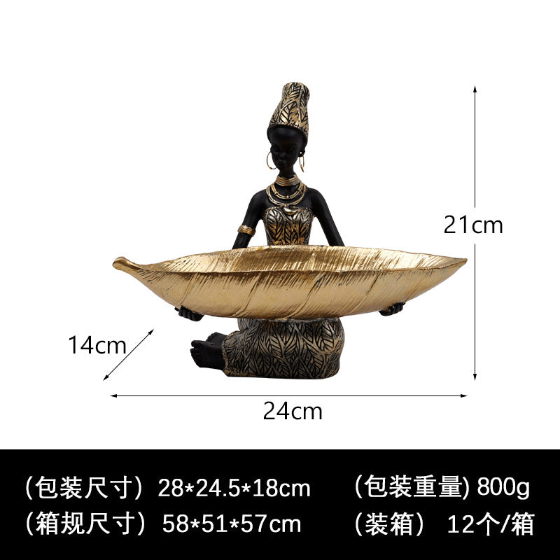 Cross-border African Black Women Fruit Plate Resin Household Fruit Plate Ornaments Thai Style Desktop Storage Decorations